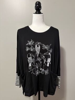 Foil Drop Shoulder Long Sleeve Splice Girls Cuckoo’s Nest Top